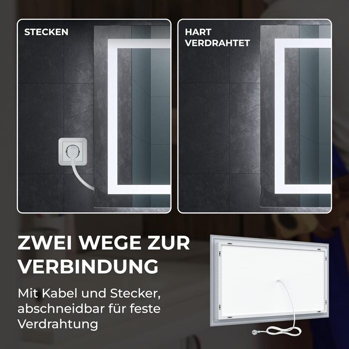Дзеркало для ванної кімнати BR Bringer LED з підсвічуванням 60x80 см, антизапарник, диммування, 3 кольори світла, сенсорне управління, модель BRS102