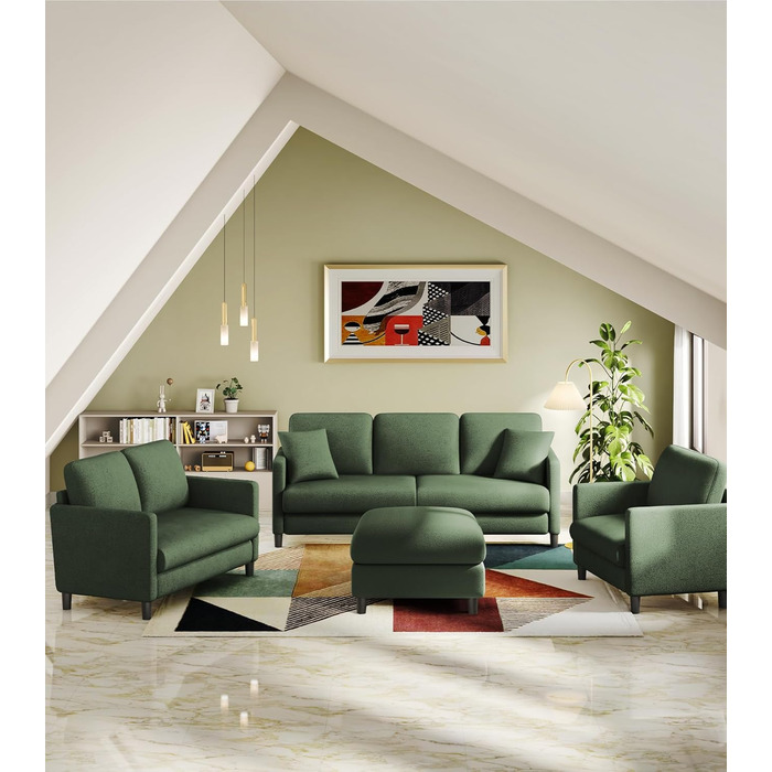 Диван 2-місний, компактний, 130 см, зелений. Зручний диван для підліткової кімнати, легко збирається без інструментів. Дивани з масиву дерева, компактні дивани для вітальні.