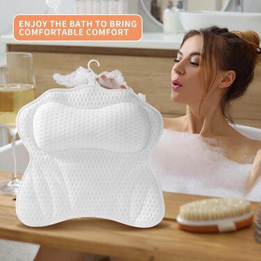 Підголовник для ванни з 6 присосками, 4D-Air Mesh, підтримка голови, шиї, плечей, спини, для всіх ванн (білий)