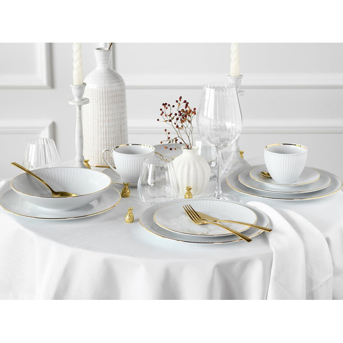 CreaTable Серія Valencia Pastell: 18-частинний кавовий сервіз на 6 осіб з порцеляни, Made in Europe (кремовий, блакитний, зелений)