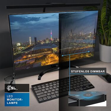 LED-лампа для монітора CSL Screenbar USB з пультом дистанційного керування, регульована яскравість, 3 колірні температури, захист очей, поворотна