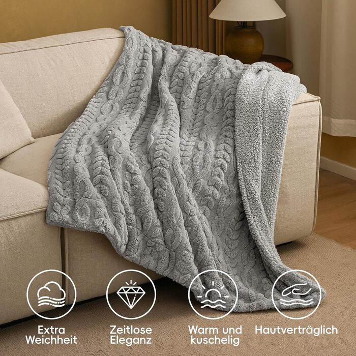 Плед Sherpa Fleecedecke з флісу, теплий та м'який, сертифікат Oeko-Tex®, 229x229 см (Сірий)