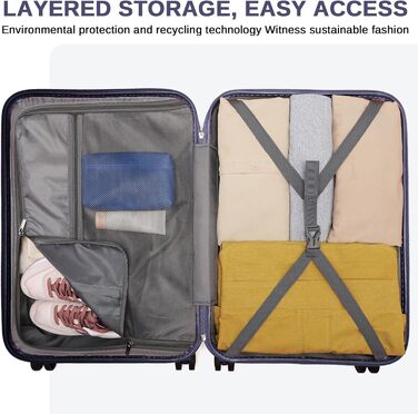 KONO Набір валіз 4 в 1: велика, середня, маленька та beauty case. Сучасний дизайн, ABS пластик, TSA замок, 4 колеса, темно-синій колір.