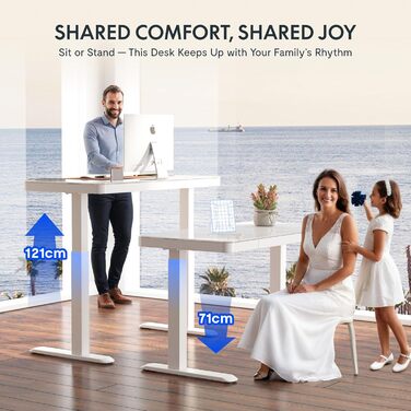 Електричний регульований стіл FLEXISPOT з підняттям, з USB та ящиком, скляна панель 120 x 60 см (сніжно-білий)