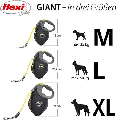 Ремінь Flexi Giant L 8 м для собак вагою до 50 кг, (чорний / неоново-Жовтий, М 8 м)