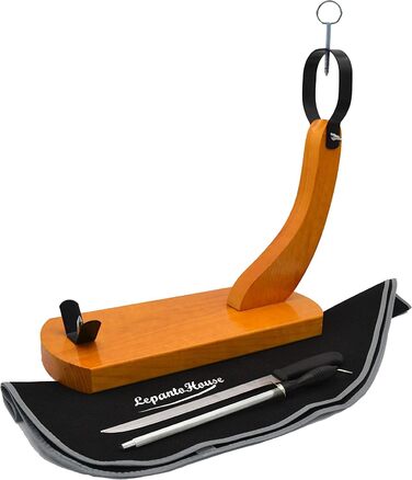 Підставка для шинки LepantoHouse Hammon, медовий колір, з ножем та кришкою, для дому та ресторану, чорний колір