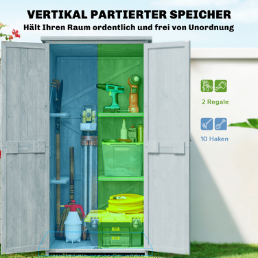 Садовий шафка з дерева, стійкий до погодних умов, навіс для інструментів з подвійними дверима, магнітний замок, для саду, тераси, 85 x 54 x 170 см, сірий