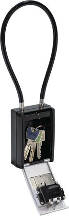 ABUS KeyGarage 797 LED - ключова скринька з бугелем для кріплення, з підсвічуванням цифр, для ключів та дрібних цінностей, чорно-срібна (Стандарт - кабельний бугель)