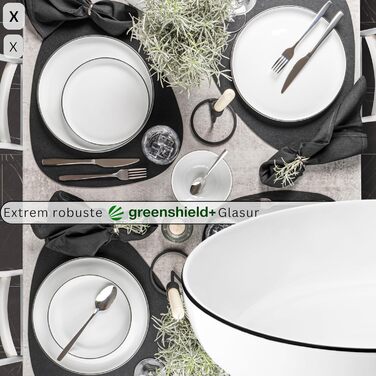 Набір чашок з блюдцем SÄNGER 12 шт., 6 чашок для кави, порцеляновий сервіс, білий з чорними акцентами, 200 мл | PREMIUM COLLECTION (Паста-тарілки 6 шт.)