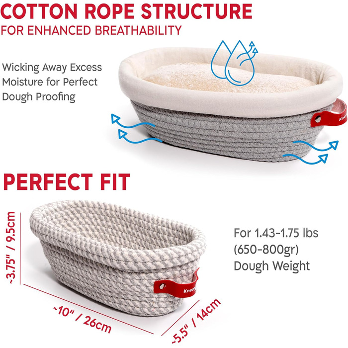 Набір для закваски KneadAce: банка 680.4 г, 2 корзини для вистоювання Banneton, лезо для хліба з магнітом - подарунок для пекаря, повний набір для випікання закваски