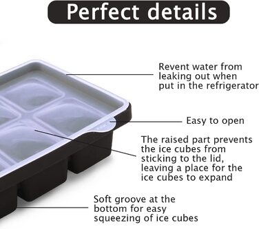 Форма для кубиків льоду Theuwnee 3 шт., силіконова ємність для кубиків льоду XL з кришкою, штабельована і придатна для миття в посудомийній машині,для пива,вина, віскі, коктейлів і дитячих закусок, не містить бісфенолу А (чорний * 3)