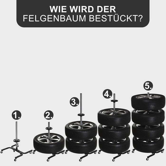 Підставка для шин Bonsport XL на колесах, для шин до 295 мм, вантажопідйомність 150 кг, з 8 маркерами для шин