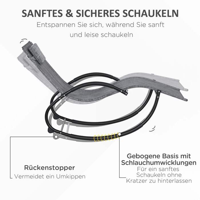 Крісло-гойдалка для саду, розкладне, з підголівником, 155 см x 61 см x 88 см, сірого кольору
