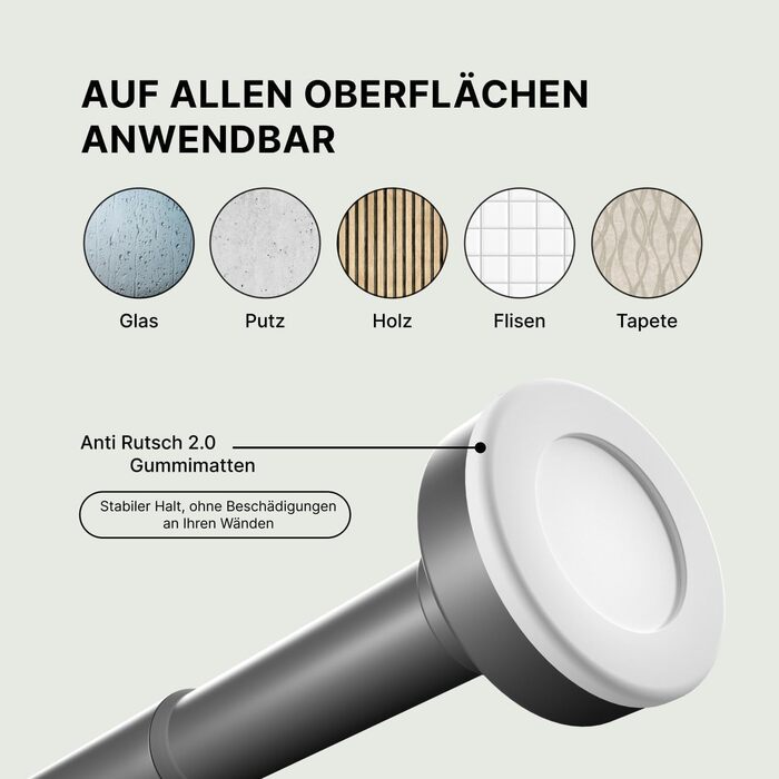 Штанга для душу без свердління 90-160 см, Ø 25 мм, телескопічна штанга для завіс з кріпленнями - для вікон, душу та перегородки - 1 шт. (70-120 см [1 шт.], сіра)