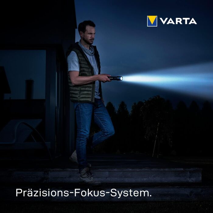 Ліхтар VARTA LED з 6 батарейками типу АА, Night Cutter F40 Premium light, лампа яскравість 1000 люмен, ліхтарик, робоче світло з чотирма режимами освітлення, захист від бризок, чорний Single F40