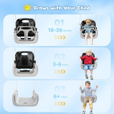 Дитяча гойдалка 2-в-1 з металевим каркасом, безпечний ремінь, для гри в приміщенні та на вулиці (білий, чорний)