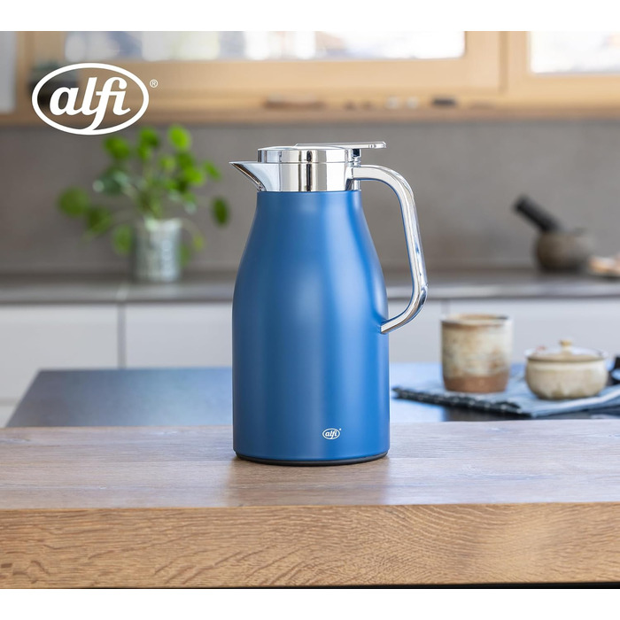 Термос Alfi SKYLINE 1.0л, пастельний колір, нержавіюча сталь з гігієнічним скляним вкладишем, обертовий замок з зручною кнопкою, ергономічна ручка, ідеальний для кави та чаю, BPA-free (1000 мл, Deep Water Mat)
