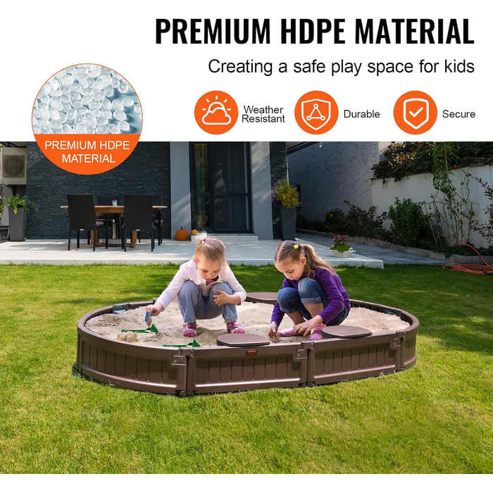 Дерев'яний пісочниця VEVOR з кришкою, восьмигранна, з 4 місцями для сидіння та підстилкою, для дітей 3-12 років, для саду, подарунок для хлопчиків та дівчаток (пластик + овал)