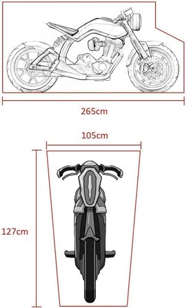 Брезент для мотоциклів ColdShine 265 x 105 x 125 см для зовнішнього застосування критий брезент XXXL водонепроникний і зимостійкий з отворами для замків 210D Оксфордська тканина пилозахисний брезент для мотоциклів брезент для мотоциклів