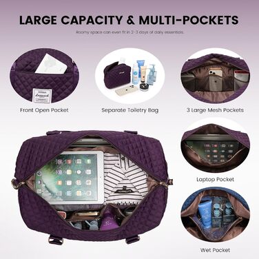 Спортивна сумка LOVEVOOK для жінок: велика дорожня сумка-мішок з косметичкою, відділенням для взуття, водонепроникна, для подорожей, спортзалу, клініки, пологів (M-2шт, темно-фіолетовий)