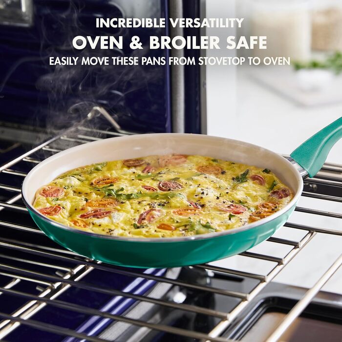 GreenPan Rio: Сковорода з керамічним покриттям та лопаткою, 20.3 см, антипригарна, без PFAS, для приготування сніданку, посудомийна, термостійка, блакитна