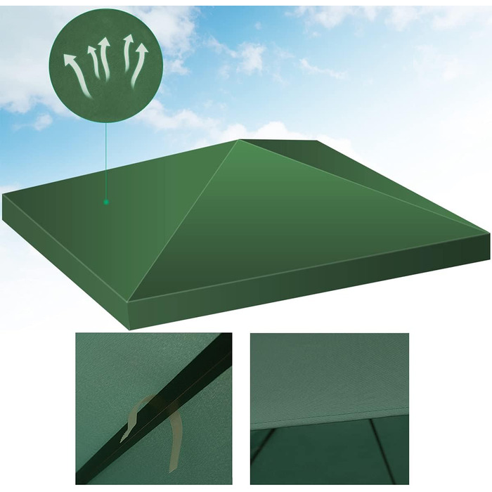 Заміна даху Альтанка 3x3м, Покриття для заміни даху павільйону Покриття даху для садової альтанки, Покриття альтанки (одинарний дах, темно-зелений) Однокрісний дах темно-зелений