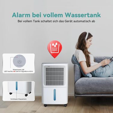 Електричний осушувач повітря Leenon 16L для підвалу, квартири, ванної кімнати. Тиха робота 36dB, режим сну, таймер 24H, сушка білизни, автоматичний перезапуск, 35м²