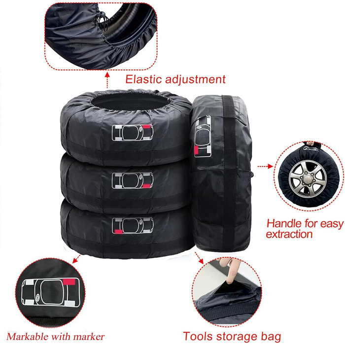 Набір чохлів для шин Geloo 4 шт. Водонепроникні, пилонепроникні, для зберігання та транспортування (діаметр 80 см, 13-17 дюймів)