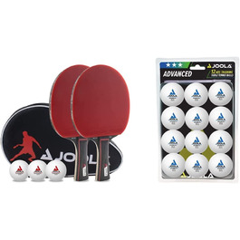Набір для настільного тенісу JOOLA Duo PRO 2 ракетки для настільного тенісу 3 м'ячі для настільного тенісу чохол для настільного тенісу, Червоний/Чорний, 6 предметів і 44205 м'ячів для настільного тенісу, тренувальні 40 мм, білі, Блістерна упаковка з 12 предметів