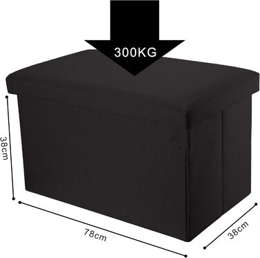 Лавка складна INTIRILIFE 78x38x38 см - Сидіння Куб з місцем для зберігання, Ефект льону, Чорний