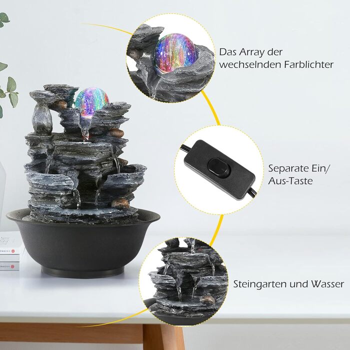 Кімнатний фонтан Dyna-Living з роликовою кулею, LED-підсвічуванням, полірезин, стиль 