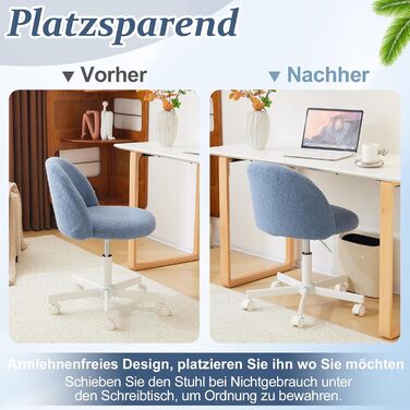 Крісло офісне Bonnlo з регулюванням висоти, для робочого кабінету, спальні, home office, обшите тедді, білий (блакитний)