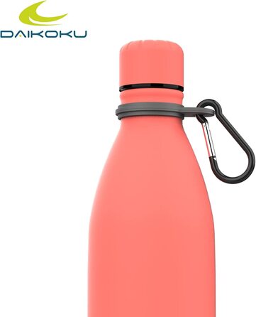 Пляшка з нержавіючої сталі Daikoku регульований ремінець карабін, термос з подвійними стінками без бісфенолу А, багаторазова пляшка для води, герметична кришка, кораловий колір, ємність 500 мл (750 мл, кораловий)