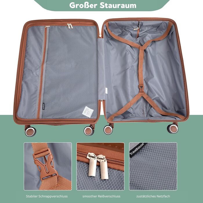 Набір валіз Travelhouse Ascona 5-в-1 (75/65/55 см) з TSA-замком, Spinner-колесами та аксесуарами, ABS+PC, темно-зелений