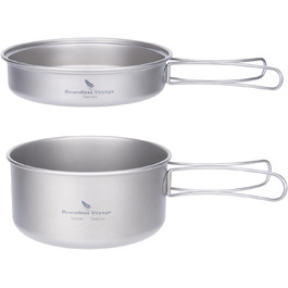 Набір посуду iBasingo Titan для кемпінгу та подорожей (1000мл казанок + 500мл миска) з розкладним ручками, кухонні аксесуари для піших прогулянок, трекінгу та подорожей Ti2042C