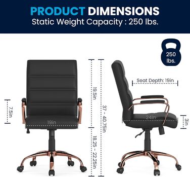Крісло шеф Flash Furniture, обшите білою шкірою, з червонозолотим каркасом, 61 x 58,5 x 103,5 см
