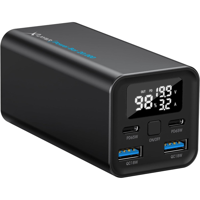 Power Bank XLayer Powerbar 65W 20000mAh з PD, USB-C, швидкою зарядкою та цифровим дисплеєм. Сумісний з MacBook Pro, iPad, iPhone, Surface Go, Steam Deck