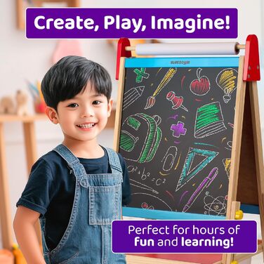 Дитяча мольберт Blue Squid Kinder Staffelei: регульована висота, двосторонній, з крейдяною та магнітною дошкою, рулоном паперу, 100+ аксесуарів, для дітей 3-12 років, преміум-якість 2025