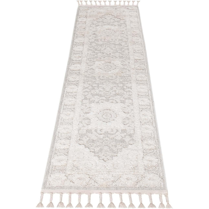 Килим City Carpet Runner Boho Cream 80x300 см - Орнаменти, Бордюр, 3D Ефект, Сизаль, Бахрома