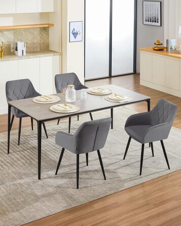 Набір обідніх стільців WOLTU з підлокітниками та спинкою, для кухні, вітальні, їдальні, м'який оксамитовий чохол, металеві ніжки, темно-сірий, 8 шт.