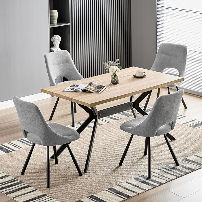 Обідні стільці поворотні, комплект 2 шт., 180° поворот, м'яке сидіння з кашмір-бавовни, чорні металеві ніжки, для вітальні, кухні, їдальні