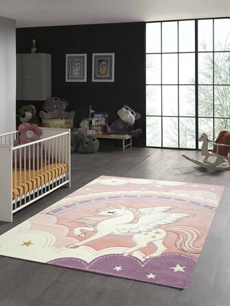 Килим для дому 24 дитячий килим для спальні Єдиноріг Веселка кремово-рожевий Розмір (200 х 290 см)