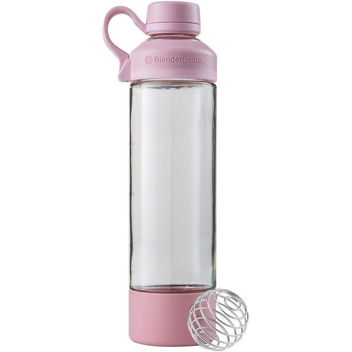 Скляна пляшка для води BlenderBottle Mantra зі скляним отвором для пиття та BlenderBall, підходить як пляшка для йоги, пляшка для води та протеїновий шейкер, без бісфенолу А, масштабована до 530 мл, 600 мл, рожево-рожевий рожевий Рожевий 600