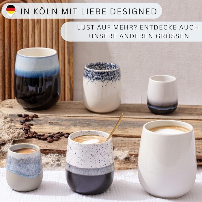 Набір кавових чашок Sänger Siena (6 шт.) з порцеляни, 215 мл, ручної роботи, преміум-якість, для кави та чаю, можна мити в посудомийній машині та використовувати в мікрохвильовій печі