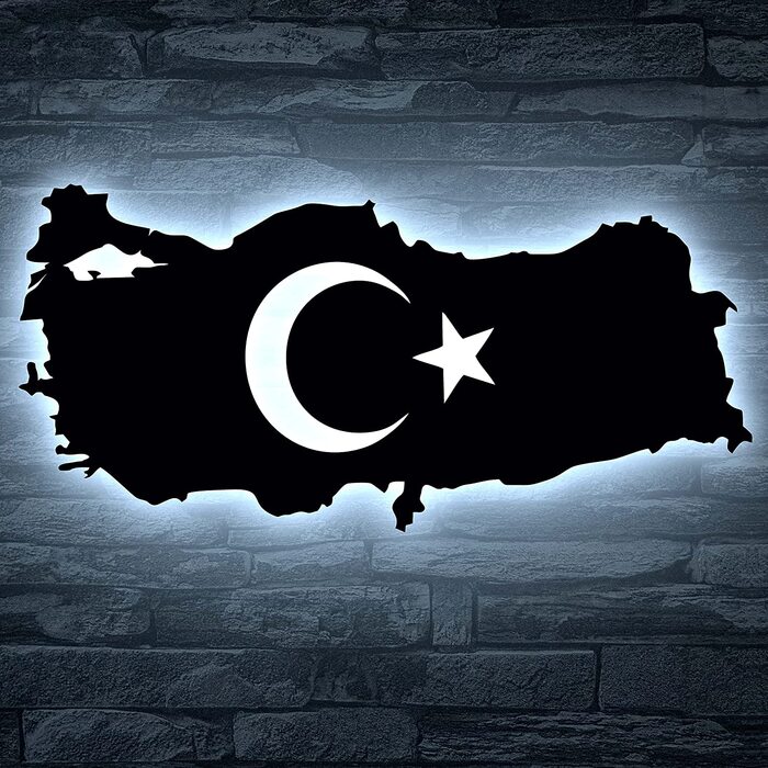 Фольга карта Туреччини із зображенням герба Туреччини емблема Trkiye нічник декоративний світлодіодний RGB зірка і півмісяць подарунок Туреччини для друзів на день народження, настінне освітлення для вечірок