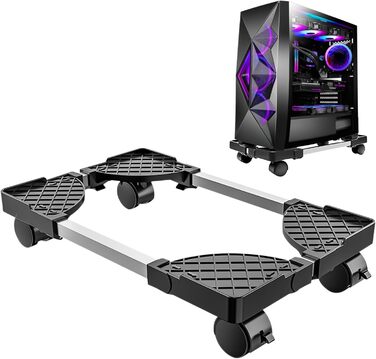 Підставка для CPU (процесора) ПК: Алюмінієва підставка для комп'ютера, універсальний регульований кріплення для CPU з 2 фіксованими колесами та 2 поворотними колесами на 360°, для настільних комп'ютерів або корпусів (чорний)