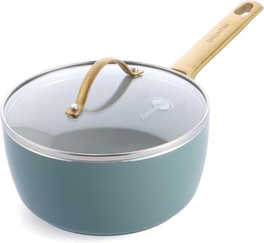 Каструля GreenPan Padova Reserve з нержавіючої сталі з антипригарним покриттям Hartelox, 18 см, 2 л, з кришкою з термостійкого скла, без PFAS, для індукційних плит, з золотим ручками, придатна для миття в посудомийній машині та випікання, колір Димчастий 