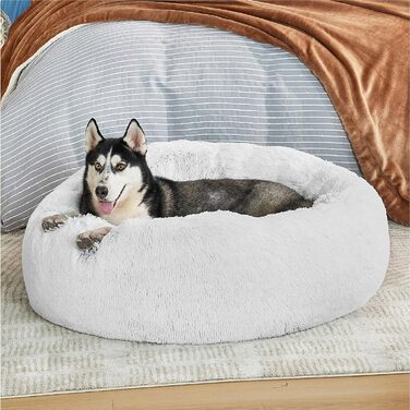 Лежак для собак Bedsure Donut XXL - Ø 115 см, пухнастий, миється (Д 91 x Ш 91 x В 25 см, світло-сірий)