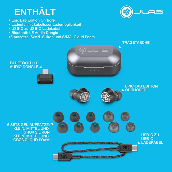 Навушники JLab Epic Lab Edition у вухах Bluetooth, ANC, 56 годин відтворення, IP55, справжній бездротовий, гібридний