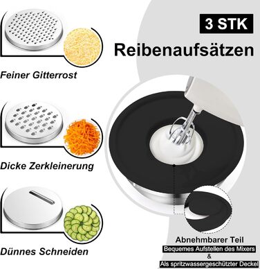 Набір мисок Onader з нержавіючої сталі: 5 мисок + 3 терки. Набір мисок для салатів з кришками, 5 шт. (0,7-4 л), чорний